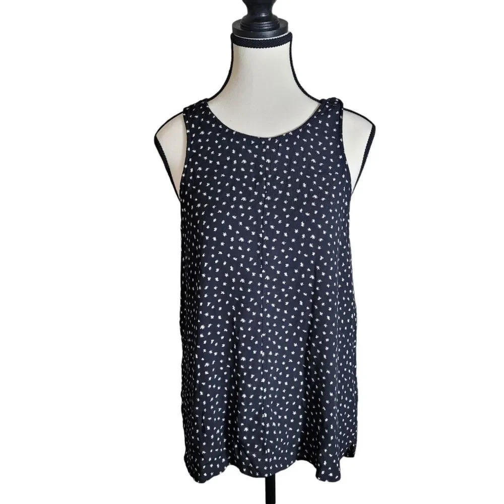 Madewell Women's size Medium Star Print Tank Top Blouse Black White Viscose